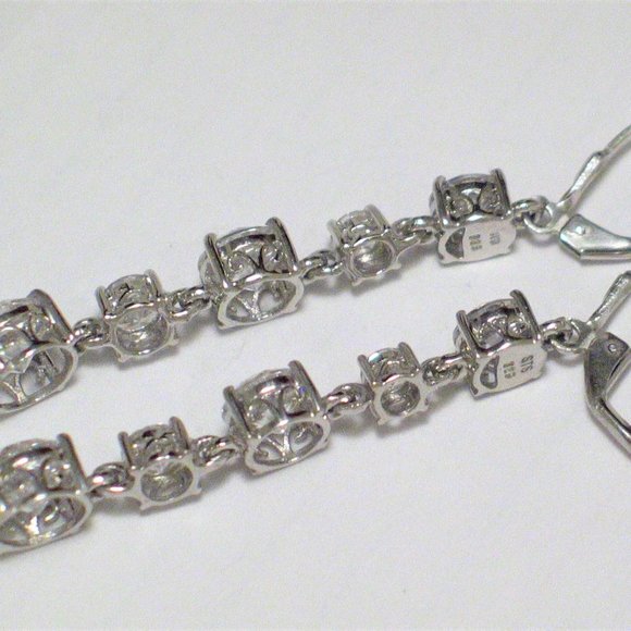 Long Dangle Earrings Sterling Silver w/ Cz | Women - Picture 4 of 6